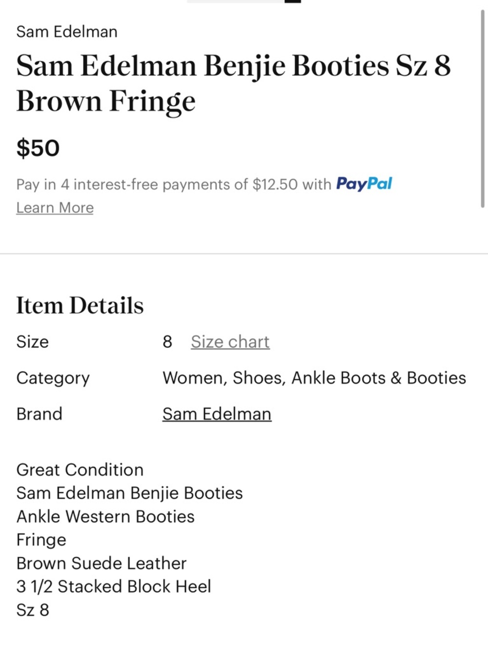 Sam Edelman NWT NIB Benjie brown suede fringe ankle western boots - Picture 10 of 10